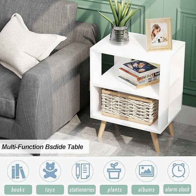 Aenuert Night Stand, White Nightstand, Modern End Table with Open Storage, 2-Tier Bedside Table for Small Space, Living Room, Bedroom