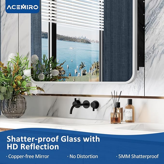 ACEMIRO 24x30 Inch Bathroom Medicine Cabinet with Mirror Metal Framed Recessed or Wall Mounted Mirror Medicine Cabinets for Bathroom Brushed Silver