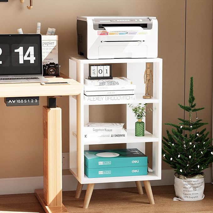 Aenuert Night Stand, White Nightstand, Modern End Table with Open Storage, 3-Tier Wooden Bedside Table for Small Space, Living Room, Bedroom