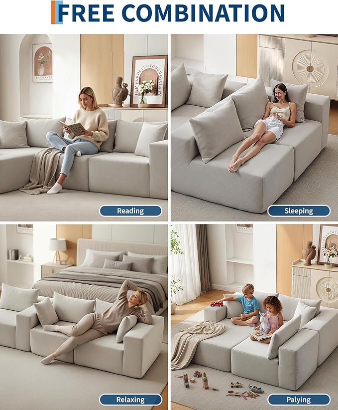 Garvee 108" Modular Sectional Sofa,Cloud Couch Sectional with Left Chaise | Compressed l Shaped Sofa for Living Room | Boneless Couch & Sofa Bed Design,No Assembly Required, Beige