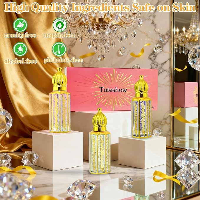 Arabic Perfume Oil for Women, Long Lasting Arabian Perfume Oil Roll On Rose, Sandalwood, Musk, 0.4 fl. oz