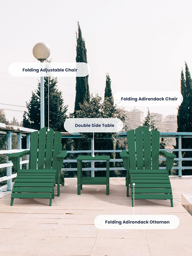 KINGYES Folding Adirondack Ottomans Set of 4 for Adirondack Chair, Green