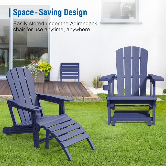 FONTOI Adirondack Ottoman, HDPE Plastic Adirondack Chair Footstool, All Weather Outdoor Footrest for Patio, Backyard, Lawn, Fire Pits, Navy Blue