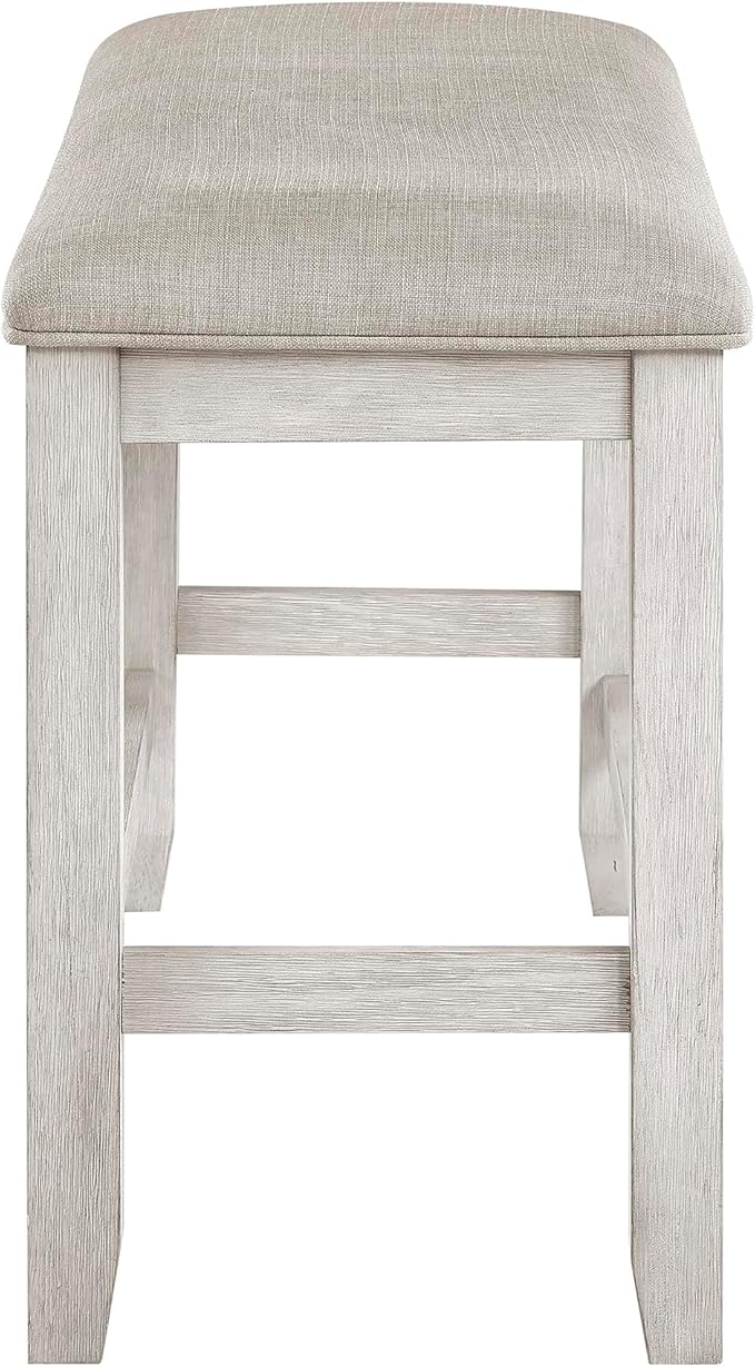 Lexicon Counter Height Dining Bench with Padded Seat and Wooden Frame, Entryway Bench, Light Gray Textured Fabric Upholstered Dining Seat for Kitchen/Living Room, 25.5" SH, Brushed Antique White