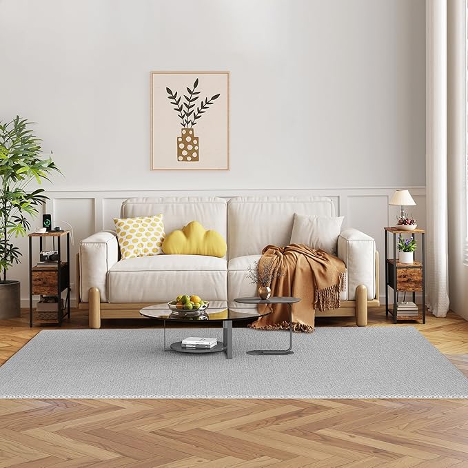 TUTOTAK Set of 2 Small Narrow End Table with Charging Station, Side Table with Outlets, Nightstand with Cloth Drawer, Couch Table, for Living Room, Bedroom, Bedside, Brown TB01BB058
