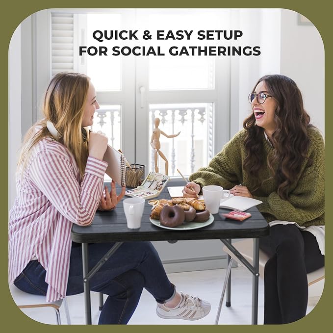 Our Modern Space 34" Square Foldable Table with Built in Handle & Steel Legs | Heavy Duty Portable | Perfect for Party, Dining, Wedding, Events, Picnic Indoor, Outdoor, Camping, Utility, Temporary