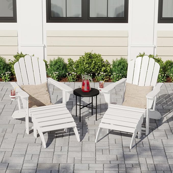 Costaelm Adirondack Chair Footrest Foldable Ottoman, Folding Ottoman Outdoor Foot Rest for Patio Waterproof, Adirondack Ottoman Outdoor, White
