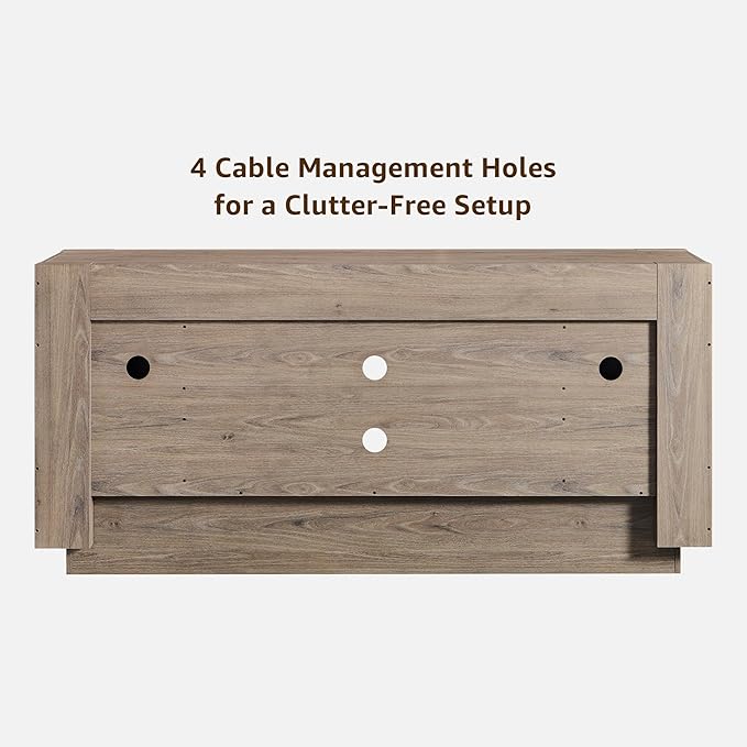 OKD Modern 70" TV Stand, Entertainment Center for TVs Up to 80", Media Console with Large Open Storage & Side Cabinets, Thick Wood Design for Living Room, Alder Grey