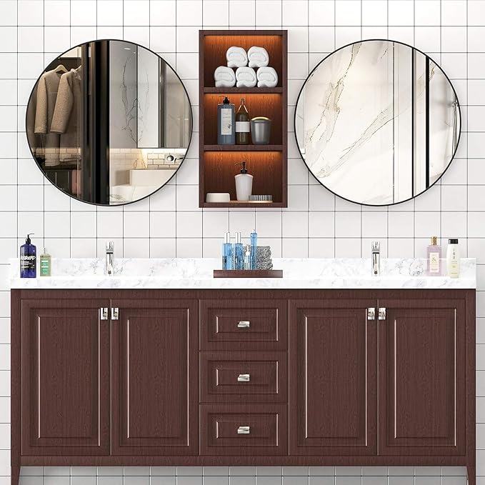 USHOWER 2- Pack Bathroom Mirrors for Over Sink, 24 Inch Circle Mirror with Metal Frame, Black Wall Mirror Modern Decoration for Vanity, Entryway, Living Room, Hallway and Bedroom