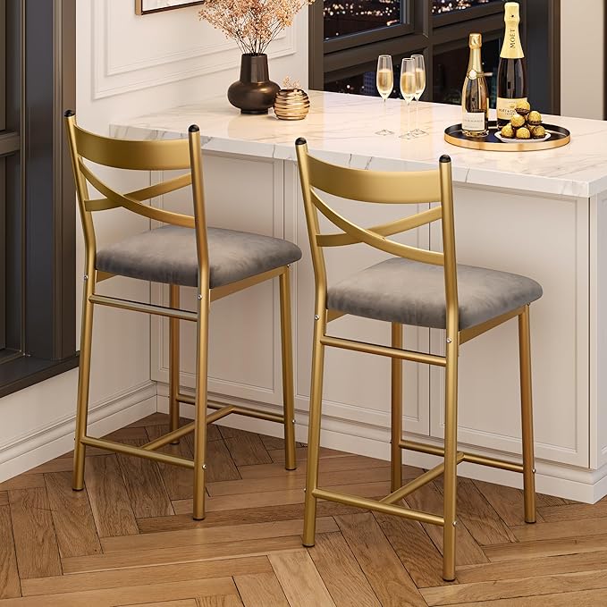 IDEALHOUSE 26" Counter Height Bar Stools Set of 4, Upholstered Bar Chairs with Back, Thick Cushion, Modern Counter Height Barstools for Kitchen Island, Apartment Counter, Dining Room Bar (4)