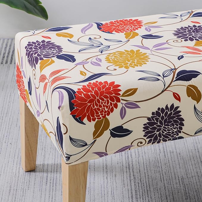 FORCHEER Dining Room Chair Covers Se of 4 and Bench Cover Waterproof Parson Chair and Bench Slipcovers Set Washable (Waterproof Printed-Flowers)
