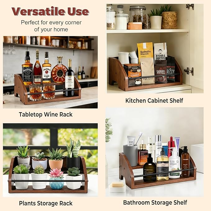 Rustic Wooden Countertop Organizer - Liquor Cabinet,Coffee Syrup Rack, Mini bar, Home Retro Bar Shelf Stand for Liquor, Whiskey, Spirits & Spices (2-Tier)