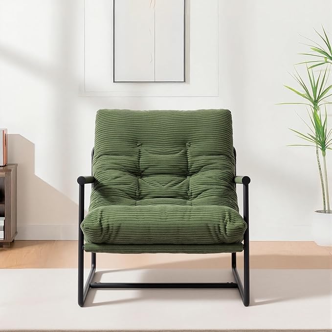 Modern Accent Chair Set of 2, Living Room Chair with Metal Frame,Upholstered Arm Chair with Soft Cushion for Bedroom Lounge Reading Room (Green)