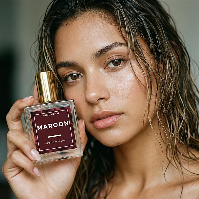 Lucid Coast Maroon Perfume – Ambery Saffron & Jasmine – Inspired by Baccarat Rouge 540 – Long Lasting Extrait Strength Fragrance – Notes of Cedarwood & Ambergris – Clean, Vegan & Cruelty Free
