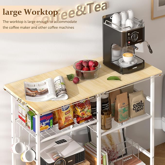 ThreeHio Rolling Kitchen Microwave Cart, 3-Tier Microwave Stand with Adjustable Shelf, Kitchen Storage Cart on Lockable Wheels, Coffee Bar Baker's Rack Organizer Shelf for Living Room, Office, Balcony