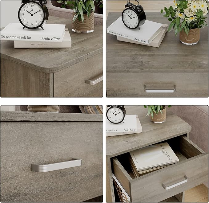 FOTOSOK Nightstand Set of 2, 2-Tier Side Table with Drawer and Storage Shelf, Bedside Table End Table, Modern Night Stand for Bedroom, Home Office,Vintage Grey