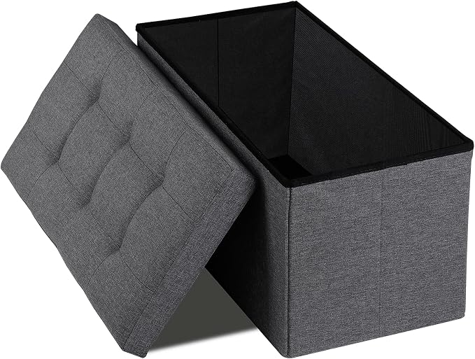 ZENY 30 Inches Folding Storage Ottoman Bench with Hidden Storage, Foot Rest Stool for Living Room, Bedroom, Gray