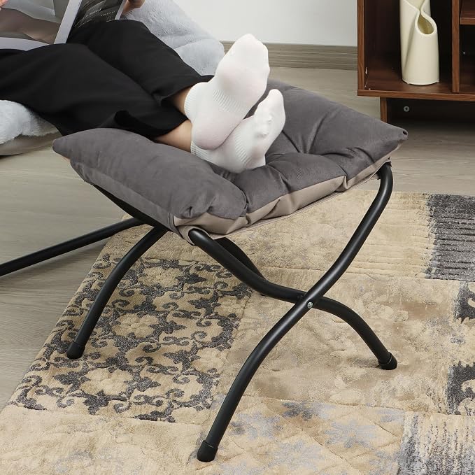 15"(H) Folding Ottoman, Foldable Footrest Stool, Portable Small Foot Stool for Couch, Collapsible Foot Rest Ottoman for Sofa, Accent Padded Ottomans for Living Room, Bedroom, Dark Coffee