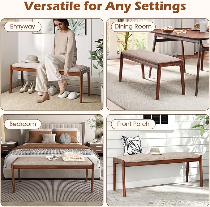 Giantex 2-Pack Upholstered Entryway Bench with Rubber Wood Legs & Fabric Padded Seat, 400Lbs Capacity, 45" Farmhouse Dining Bench for End of Bed, Hallway, Bedroom, Kitchen & Dining Room