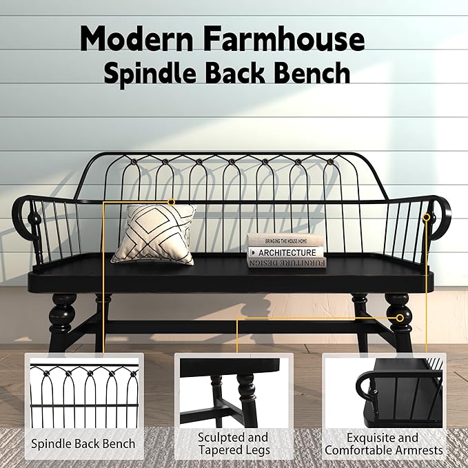 DIBRATY Entryway Bench,Spindle Back Wooden Dinning Bench, Farmhouse Foyer Bench for Entryway, Living Room, Dinning Room, Mudroom