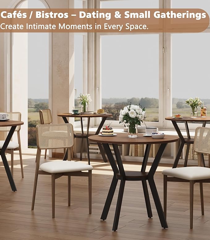 MECHYIN 31.5" Round Dining Table for 2-4, Farmhouse Small Kitchen Table with Storage, Space Saving Circle Table, Rustic Wood Dining Room Tables with Metal Legs for Kitchen, Dining Room, Apartment