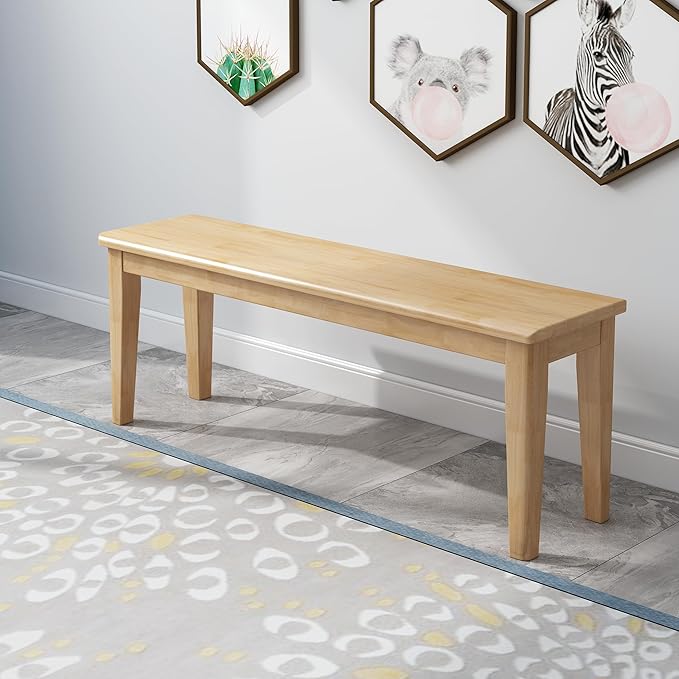 Dining Bench Wood Solid Oak Wooden Bed End&Entryway Bench for Bedroom Living Room Kitchen(Natural)