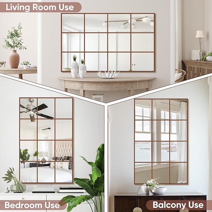 Suidia Wall Mirror, 30" x 48" Window Decorative Mirrors, Metal Framed Wall Decor Wall-Mounted Mirrors for Bedroom, Living Room, Entryway, Gold