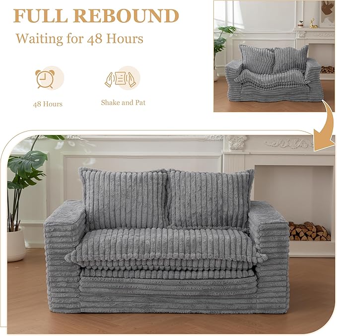 YOSHOOT Loveseat Sleeper Sofa, Convertible Sofa Bed Couch Futon Couches for Living Room, 3-in-1 Pull Out Floor Couch with Cushion and Pillows, Dark Grey