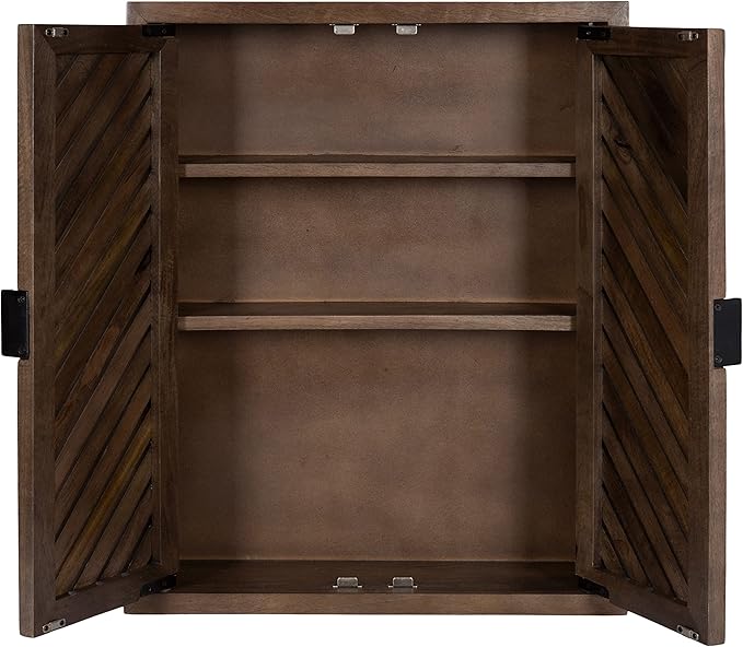 Kate and Laurel Mezzeta Decorative Modern Two-Door Floating Bathroom Cabinet; 28 x 22 x 7; Natural Wood; Decorative Over Toilet Storage Cabinet Made from Solid Mango Wood with Slatted Chevron Design