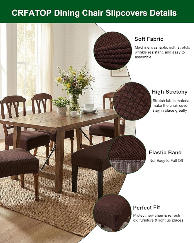 CRFATOP Jacquard Dining Room Chairs Seat Covers Set of 4 with Soft Bench Chair Cover Stretch Kitchen Chair Slipcover Washable Seat Cushion Slipcover Protector for Hotel Ceremony Banquet Wedding,B16
