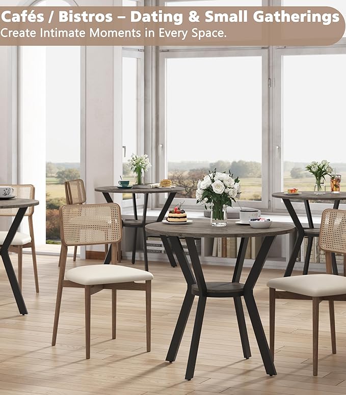 MECHYIN Round Dining Table for 2–4,31.5" Small Kitchen Table with Storage, Rustic Wood Table with Metal Legs, Space Saving Dining Table for Kitchen, Office, Dining Room, Apartment or Studio