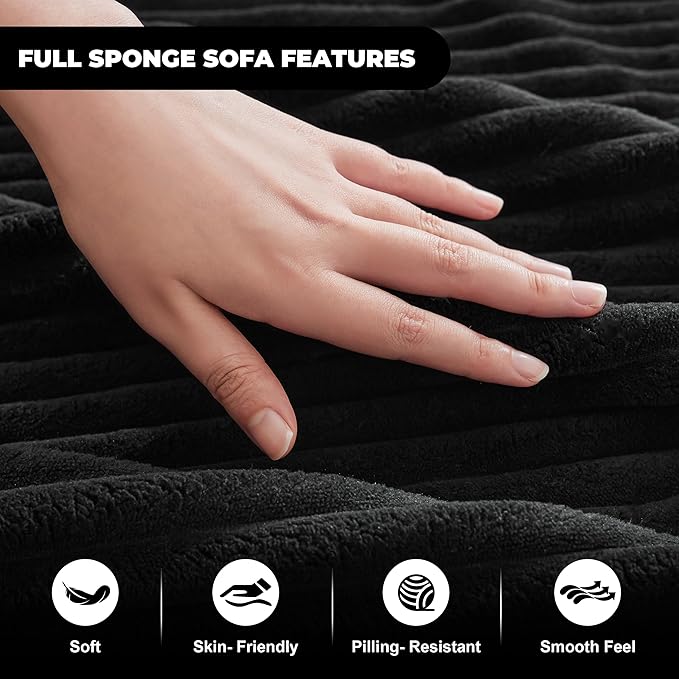 Mangodan Cloud Sectional Sofa, Boneless Couch for Living Room, Modular Sectional Sofa with Deep Seat, Fluffy Comfy Couch with L-Shaped Chaise, No Assembly Required, Black