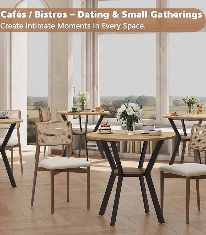 Round Kitchen Tables for 2-4, 31.5" Small Dining Tables with Storage, Rustic Wood Circle Dinner Table with Metal Leg, Farmhouse Dinner Table for Small Space, Dining Room, Kitchen, Office, Apartment