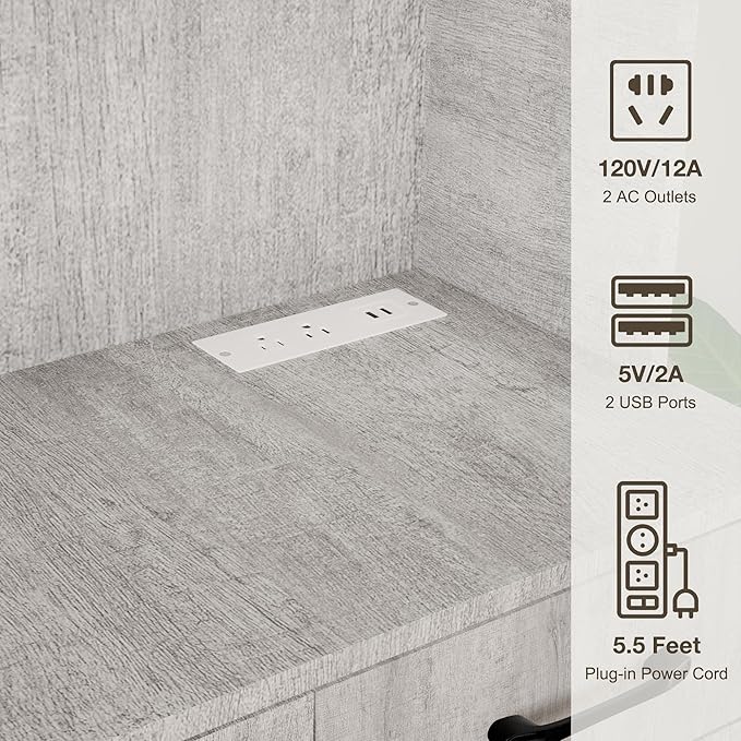 71" Kitchen Pantry Cabinet with Charging Station, Pantry Storage Cabinet Large Kitchen Hutch with Microwave Stand, Coffee Bar Station with Doors and Adjustable Shelves for Kitchen, Grey