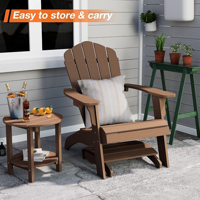YEFU Adirondack Ottoman, Patio Foot Rest, Adirondack Foot Rest, Folding Adirondack Footstool for Outdoor, Porch, Backyard, Garden, Fire Pits-Teak