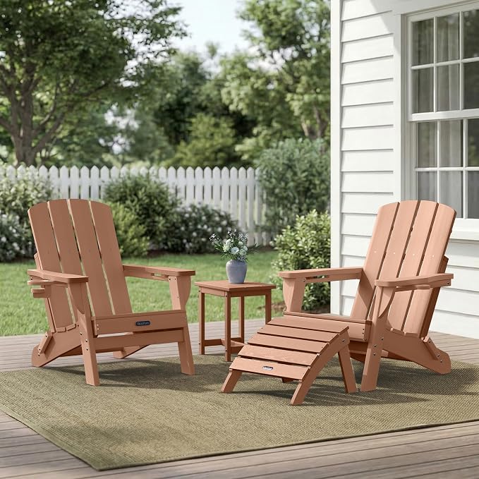 Adirondack Ottoman Footrest for Adirondack Chair, All-Weather HDPE Outdoor Foot Stool, Folding Patio Ottoman for Lawn, Garden, Deck, Backyard, Teak