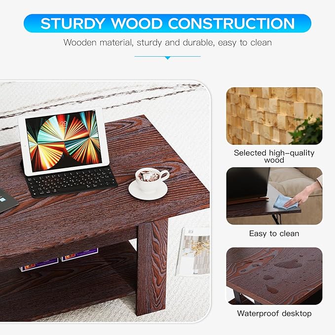 FDW 39 inch Lift Top Coffee Table with Hidden Storage Compartment & Lower Shelf,Coffee Table with Lift Top for Living Room,Home Small Space,Espresso