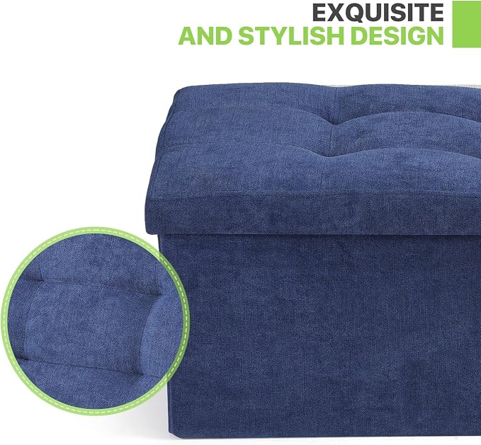 Magshion Folding Storage Ottoman Bench, 43 Inches Ottoman Foot Rest, Large End of Bed Bench, Storage Chest for Living Room, Entryway, Bedroom, 600 lbs Load Capacity, 15 x 43 x 15 Inches, Navy Blue