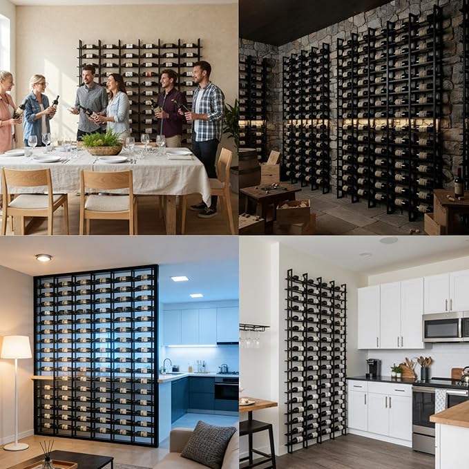 Large Wall Mount Wine Rack, 16 Tier 16 Bottle Wine Storage Organizer Display Holder, Modern Metal Wine Storage for Wine Cellars, Home Bars, Kitchens, and Dining Rooms