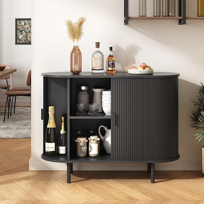 ONBRILL 40" Sideboard Buffet Cabinet with Storage, Storage Cabinet with Sliding Door & Adjustable Shelf, Modern Accent Coffee Bar Console Table for Kitchen, Entryway, Black