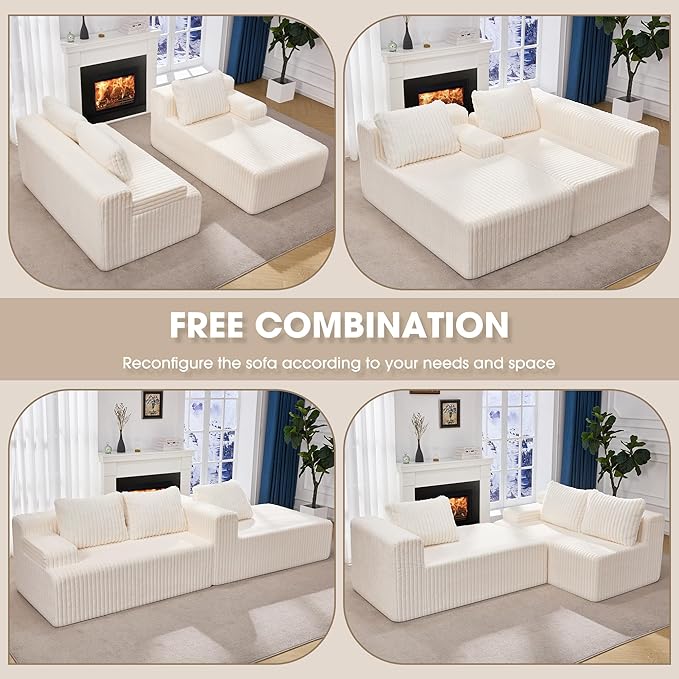 Hobestluk Modular Sectional Sofa Boneless Couch L-Shape Couch 3 Seat Modular Couch Memory Foam Sectional Couches for Living Room Furniture, Cloud Couch with Chaise Lounge (96" Right Facing Chaise)