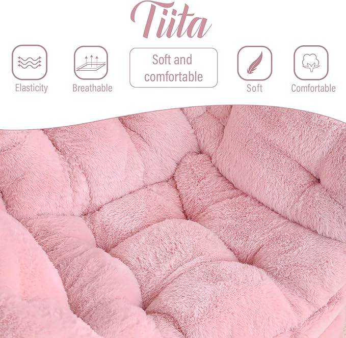 Tiita Lazy Chair with Ottoman, Pink Modern Large Accent Chair, Comfy Leisure Sofa Armchair with Ottoman, Reading Chair with Footrest for Bedroom, Living Room, Dorm Rooms, Plush Pink
