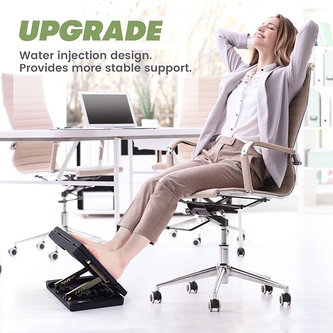 Foot Rest for Under Desk at Work, 4-Height Adjustable, Foldable, with Massage Roller and Soft Pad, Adjustable Metal Frame, Ergonomic, for Car, Office, Computer, Gaming, All-Season Use (Black)