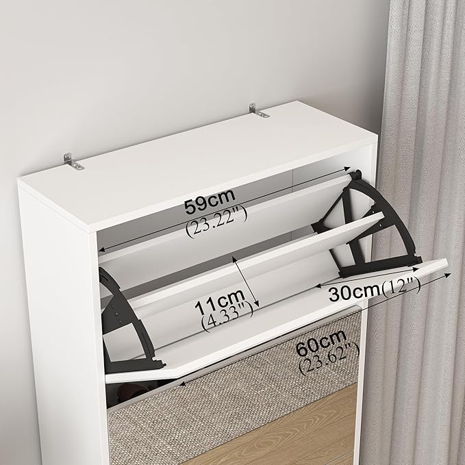 Shoe Storage Cabinet with Full Length Mirror, 30 Pairs & 5 Flip Drawer, Free Standing Shoe Rack Cabinet, Narrow Shoes Organizer for Front Door, Entryway