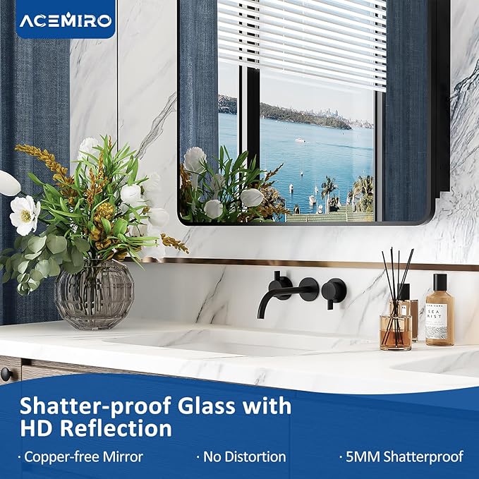 ACEMIRO 30x32 Inch Bathroom Medicine Cabinet with Mirror Black Metal Framed Mirror Cabinet Recessed or Surface Wall Mounted Medicine Cabinets for Bathroom