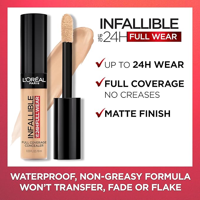 L'Oreal Paris Makeup Infallible Full Wear Waterproof Matte Concealer, Full Coverage, Pecan, 0.33 fl. oz.