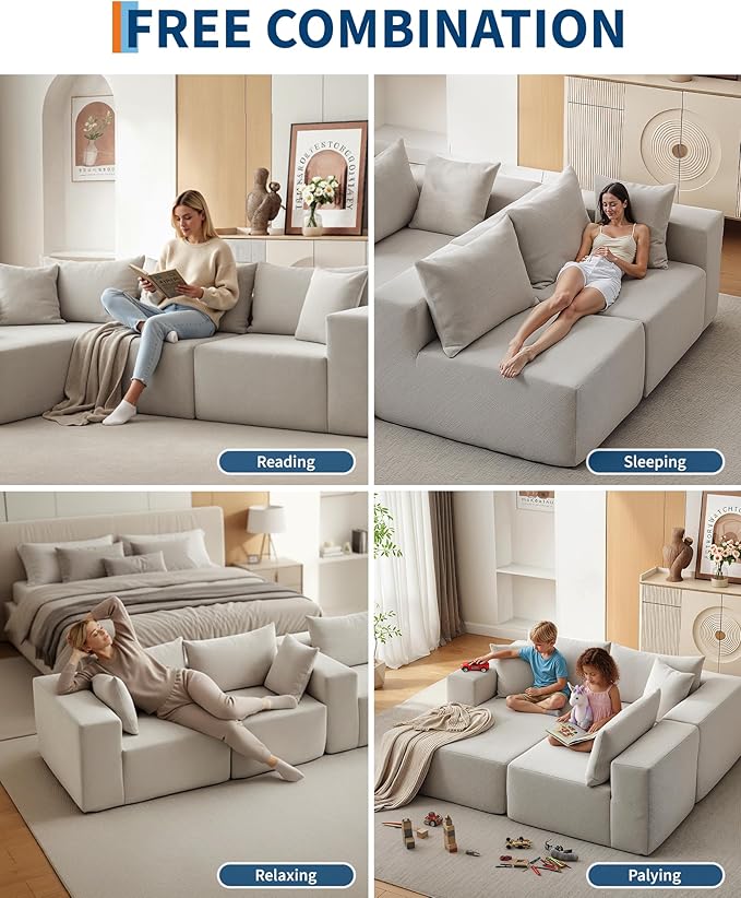 Garvee 108" Modular Sectional Sofa,Cloud Couch Sectional with Right Chaise | Fluffy Compressed l Shaped Sofa for Living Room | Boneless Couch & Sofa Bed Design,No Assembly Required, Beige