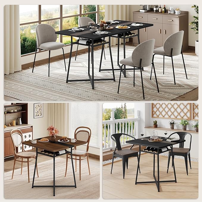 YATINEY Dining Table, 29.5'' Kitchen Table, Dining Room Table with Wine Rack, Versatile Small Dining Table, Easy Assembly, for Restaurant, Cafe, Apartment, Black and Gray CZ02BB