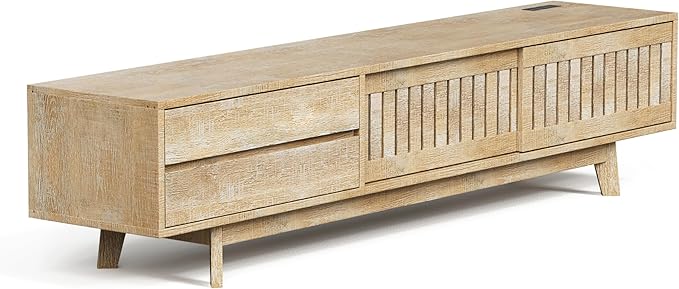 TV Stand for up to 85 Inch TVs, 78.7" Entertainment Center with Storage & Power Outlet, Mid Century Modern Media Console w Drawers and Sliding Door, Television Stands for Living Room, Natural