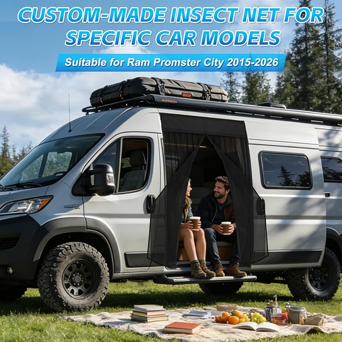 Magnetic Van Screen for Ram Promaster City 2015-2025 - Mosquito Net with Zipper for Sliding Door - 55" H x 40" W